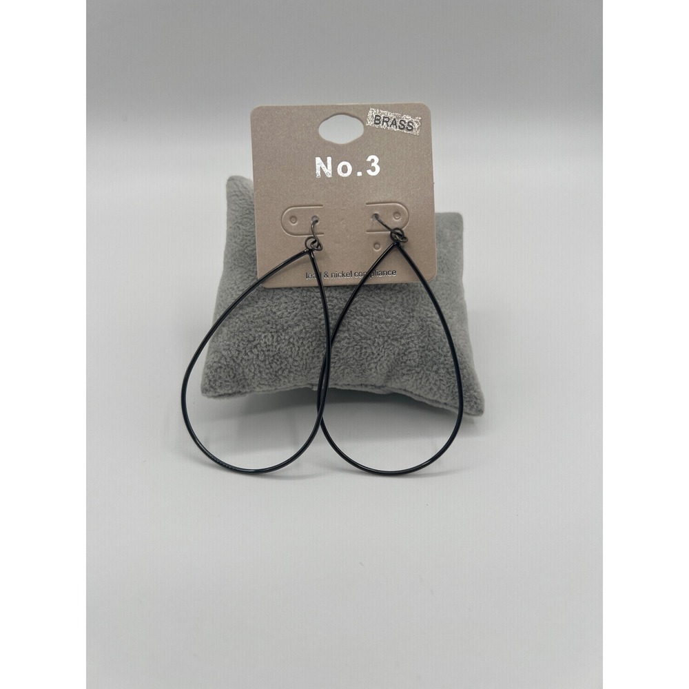 No.3 Black Brass Teardrop Hoop Earrings Matte Wire Fishhook VE2286HE